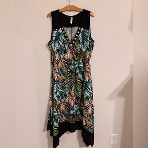 Per Seption Women Tropical Palm Pattern MIDI Dress